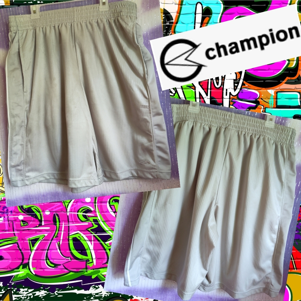 🗺️ Champion VTG Moon Gray Silver Loose Fit Basketball Shorts Men’s Large EUC 90s